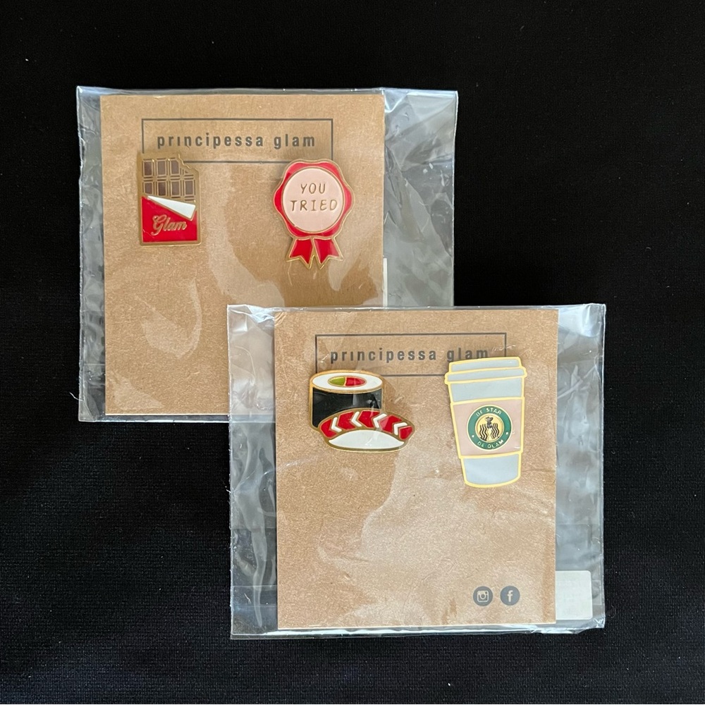 NWT Principessa Glam - 2 Set - Starbucks & Sushi + "Glam" & You Tried Enamel Pin